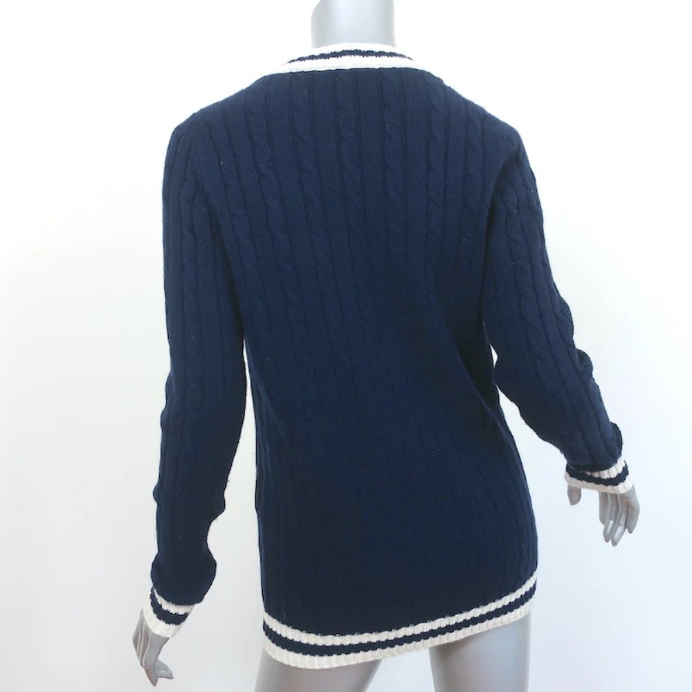 Saint Laurent Cashmere Cable Knit Cardigan Navy Size Small V-Neck Sweater - Picture 6 of 10